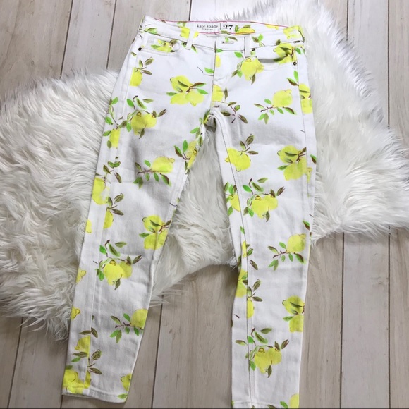 Kate Spade Lemon Print White Skinny Ankle Jeans - Picture 2 of 8